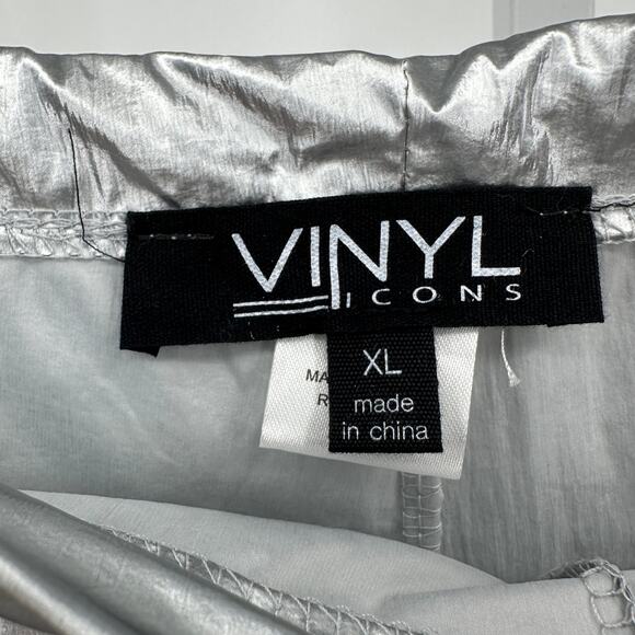 Vinyl Icons Metallic Foil Parachute Pants WMNS XL Silver Elastic Waist High Rise - Picture 5 of 10